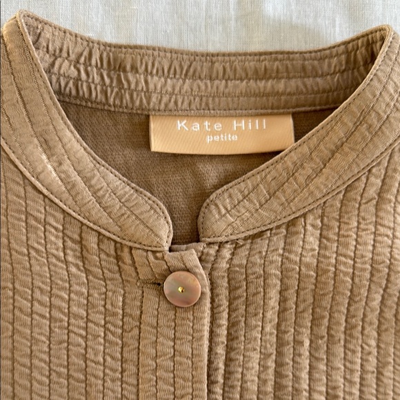 Kate Hill Tan Linen Silk Button-Down Blazer Jacket - Picture 2 of 7